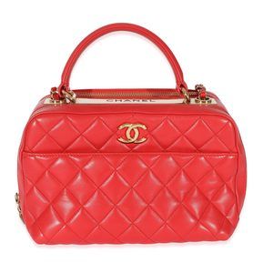 Chanel Red Quilted Lambskin CC Trendy Bowling Bag